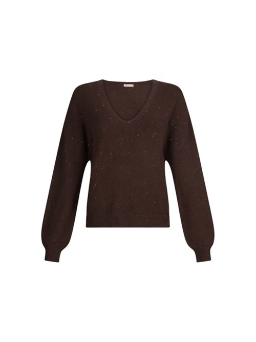 Maglia da donna in misto viscosa  con paillettes applicate all-over, colore cioccolato LIU JO | MF5233-MA27RA4367